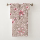 Rosa Blumenmuster Badhandtuch Set (Insitu)