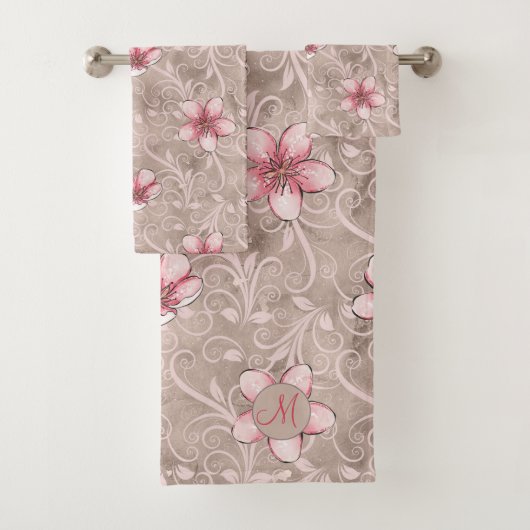 Rosa Blumenmuster Badhandtuch Set (Insitu)
