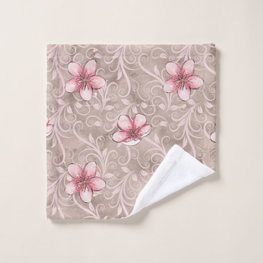 Rosa Blumenmuster Badhandtuch Set (Waschlappen)