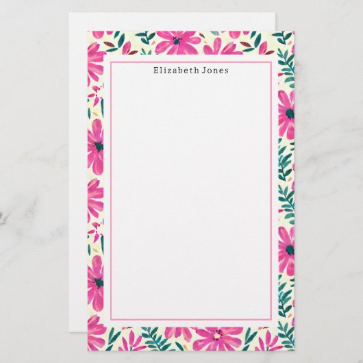 Rosa Blumenmuster Briefpapier (Vorne/Hinten)