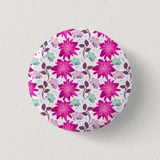 Rosa Blumenmuster Button (Vorderseite)