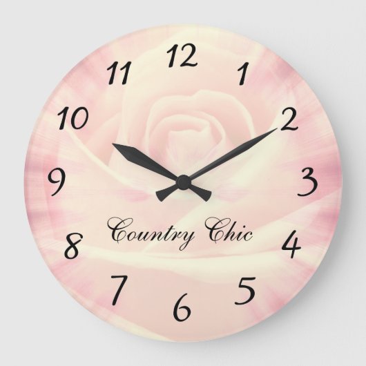 Rosa Blumenmuster Country-Design Große Wanduhr (Vorderseite)