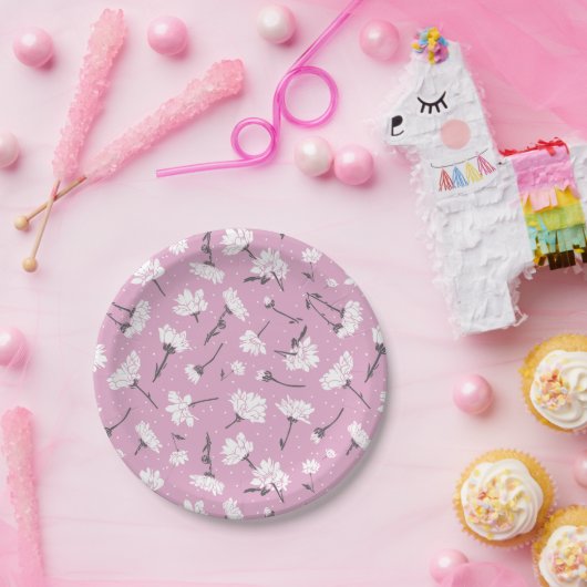 Rosa Blumenmuster-Design - Elegante Blume Art Pappteller (Party)