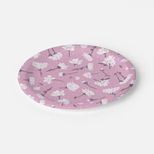 Rosa Blumenmuster-Design - Elegante Blume Art Pappteller (Schrägansicht)