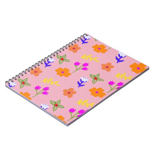 Rosa Blumenmuster - Elegante, handGezeichnet Blume Notizblock (Linke Seite)