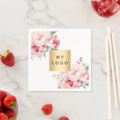 Rosa Blumenmuster Firmenlogo weiß Serviette (Beispiel)