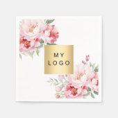 Rosa Blumenmuster Firmenlogo weiß Serviette (Vorderseite)