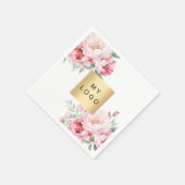 Rosa Blumenmuster Firmenlogo weiß Serviette (Ecke)