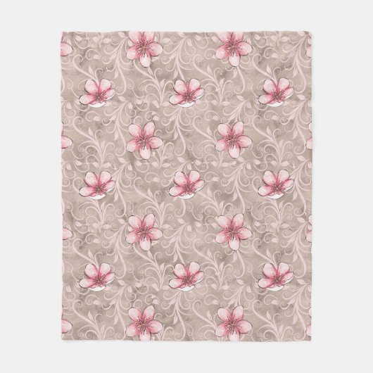 Rosa Blumenmuster Fleecedecke (Vorderseite)