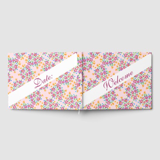 Rosa Blumenmuster Gästebuch (Voll)