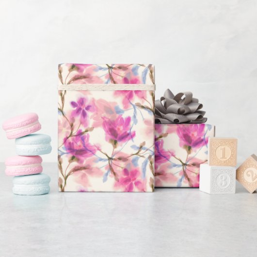Rosa Blumenmuster Geschenkpapier (Babyparty)
