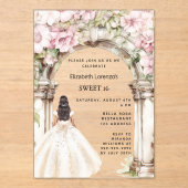 Rosa Blumenmuster Gewand weiß Kleid klar Sweet 16 Acryleinladungen (Vorderseite)