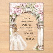 Rosa Blumenmuster Gewand weiß Kleid klar Sweet 16 Acryleinladungen (Vorderseite)