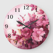 Rosa Blumenmuster Große Wanduhr (Vorderseite)