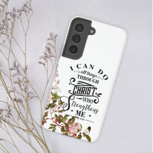 Rosa Blumenmuster Ich kann alles durch Christus Samsung Galaxy Hülle
