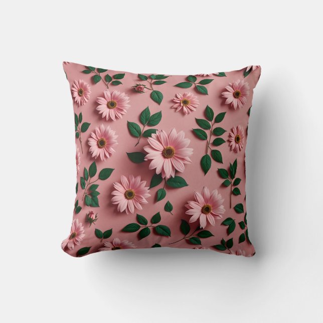 Rosa Blumenmuster Kissen (Vorderseite)