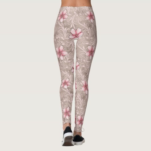 Rosa Blumenmuster Leggings (Rückseite)