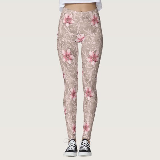Rosa Blumenmuster Leggings (Vorderseite)