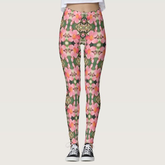 Rosa Blumenmuster Leggings (Vorderseite)