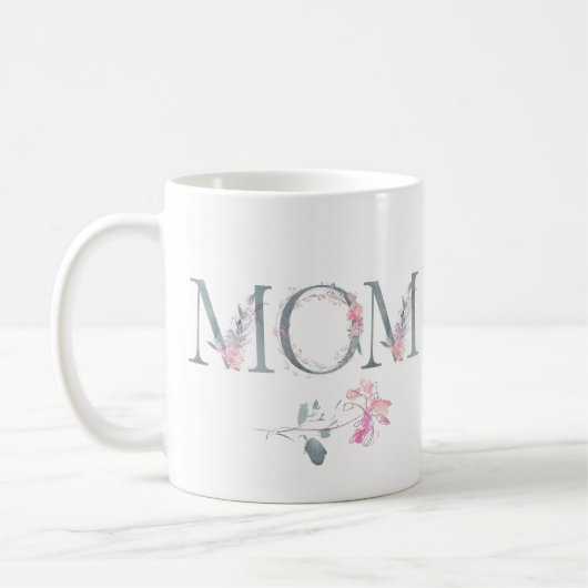 Rosa Blumenmuster-Mama mit Namen Kaffeetasse (Links)
