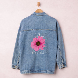 Rosa Blumenmuster Mir geht es gut mit meiner Seele Jeansjacke