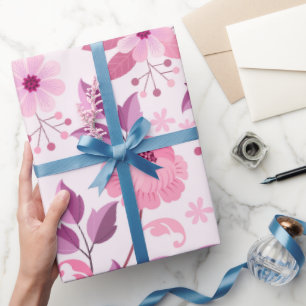 Rosa Blumenmuster mit eleganten Blüten Geschenkpapier