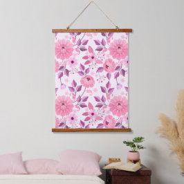 Rosa Blumenmuster mit eleganten Blüten Wandteppich Mit Holzrahmen