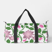 Rosa Blumenmuster mit grünen Blättern Duffle Bag (Vorderseite)