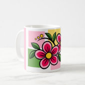 Rosa Blumenmuster mit grünen Blättern Kaffeetasse (Vorderseite Links)