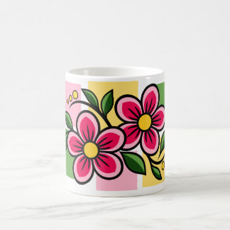 Rosa Blumenmuster mit grünen Blättern Kaffeetasse