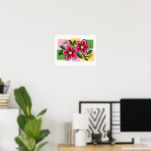 Rosa Blumenmuster mit grünen Blättern Poster (Heimbüro)