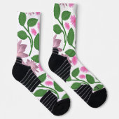 Rosa Blumenmuster mit grünen Blättern Socken (Rechts)