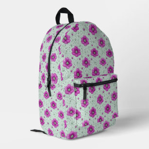 Rosa Blumenmuster mit Tröpfchen Bedruckter Rucksack