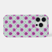 Rosa Blumenmuster mit Tröpfchen iPhone Hülle (Rückseite (Horizontal))
