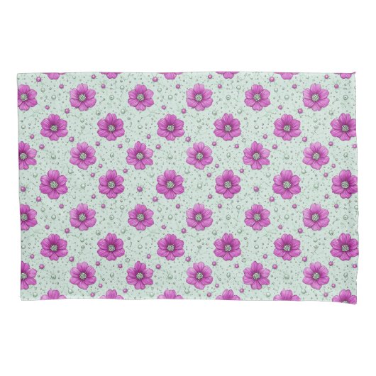 Rosa Blumenmuster mit Tröpfchen Kissenbezug (Vorderseite)