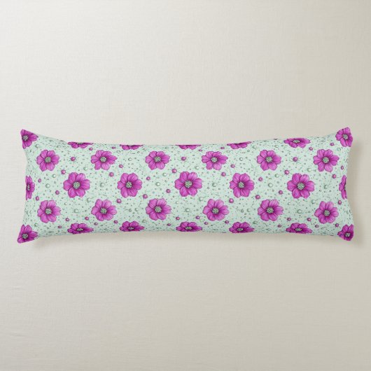 Rosa Blumenmuster mit Tröpfchen Seitenschläferkissen (Vorderseite)