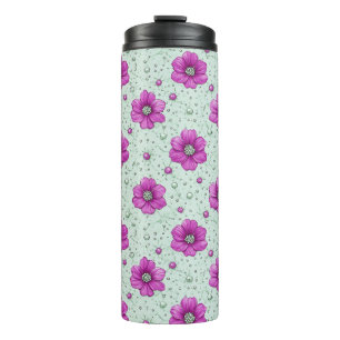 Rosa Blumenmuster mit Tröpfchen Thermosbecher