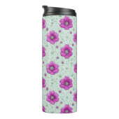 Rosa Blumenmuster mit Tröpfchen Thermosbecher (Nach rechts gedreht)