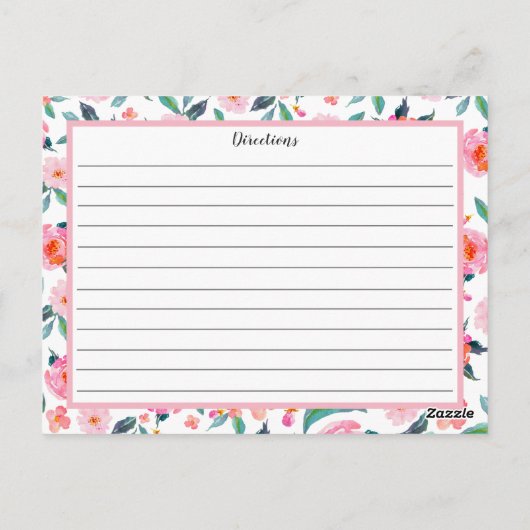 Rosa Blumenmuster Rezeptkarte Postkarte (Rückseite)