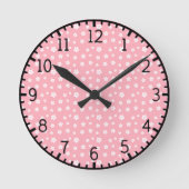 Rosa Blumenmuster Runde Wanduhr (Vorderseite)