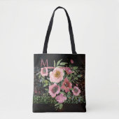 Rosa Blumenmuster Schwarz Tasche (Vorderseite)