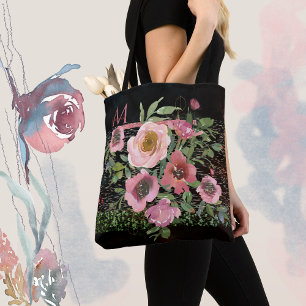 Rosa Blumenmuster Schwarz Tasche