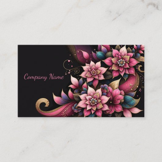 Rosa Blumenmuster und goldener Glitzer Visitenkarte (Vorderseite)