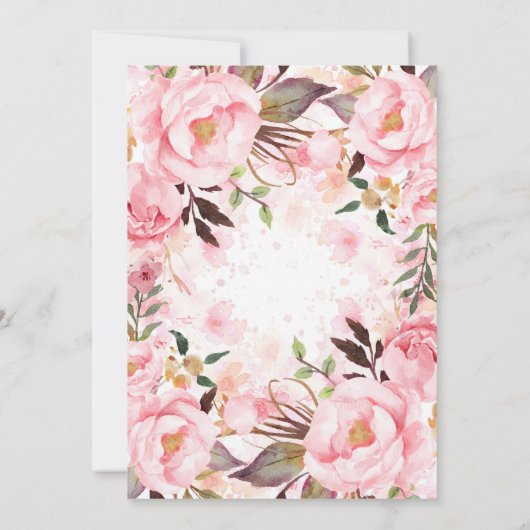 Rosa Blumenmuster und moderne Babydusche Einladung (Rückseite)