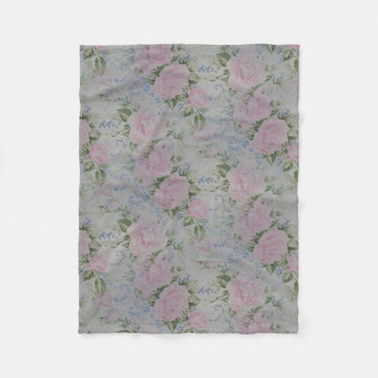 Rosa Blumenmuster Vintage Fleecedecke (Vorderseite)