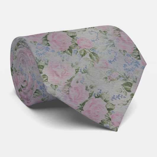Rosa Blumenmuster Vintage Krawatte (Gerollt)