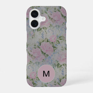Rosa Blumenmuster Vintage Monogramm iPhone 16 Hülle