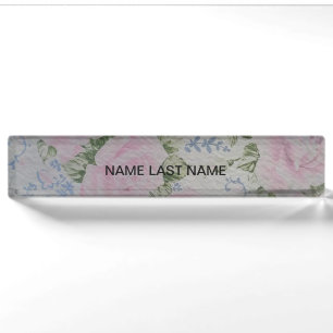 Rosa Blumenmuster Vintage Namensplakette