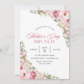 Rosa Blumenmutter-Tag Brunch Party Einladung (Vorderseite)