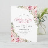 Rosa Blumenmutter-Tag Brunch Party Einladung (Stehend Vorderseite)